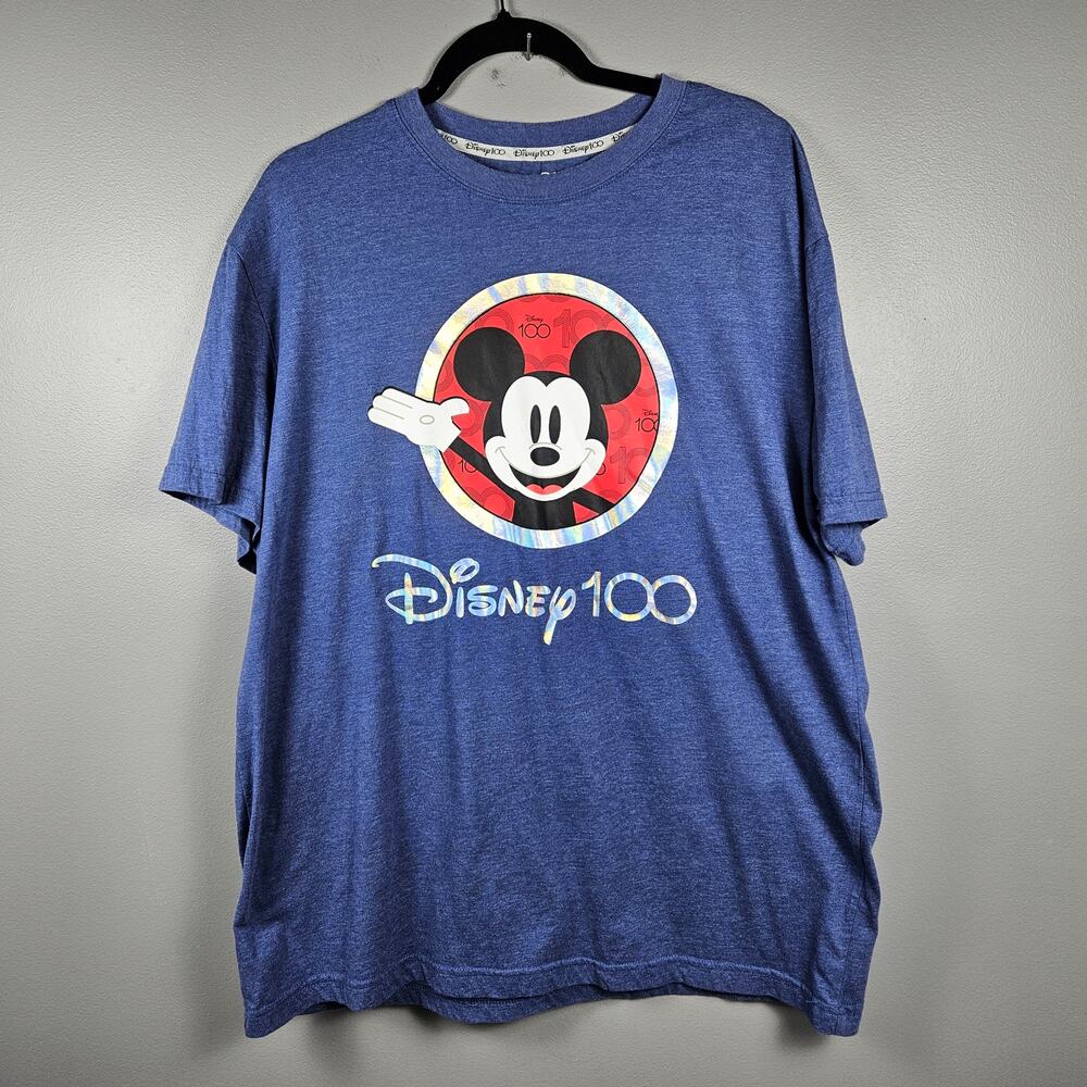 Disney 100 Mickey Mouse Graphic Tee Shirt XL Blue‎ Anniversary Short Sleeve